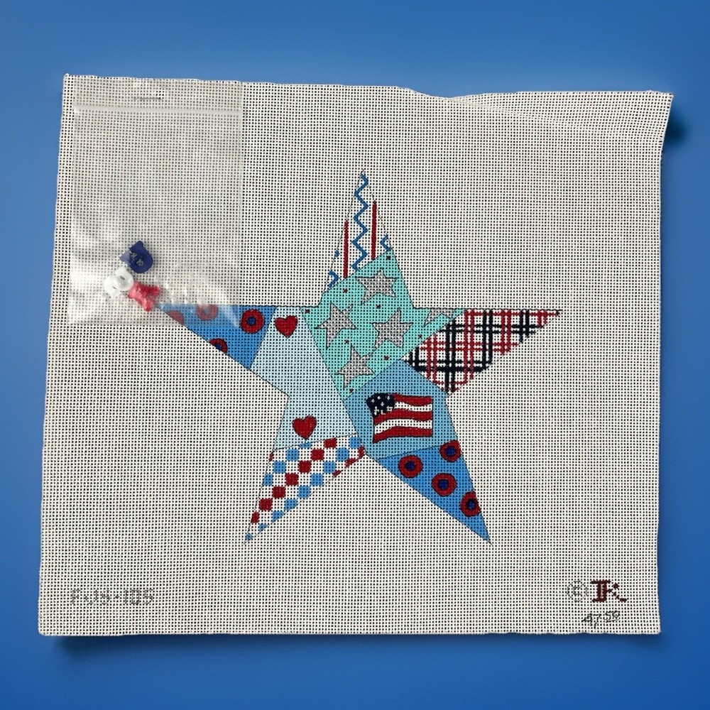 Renaissance Designs Handpainted Needlepoint Canvas USA Star Flag 4th of July‎